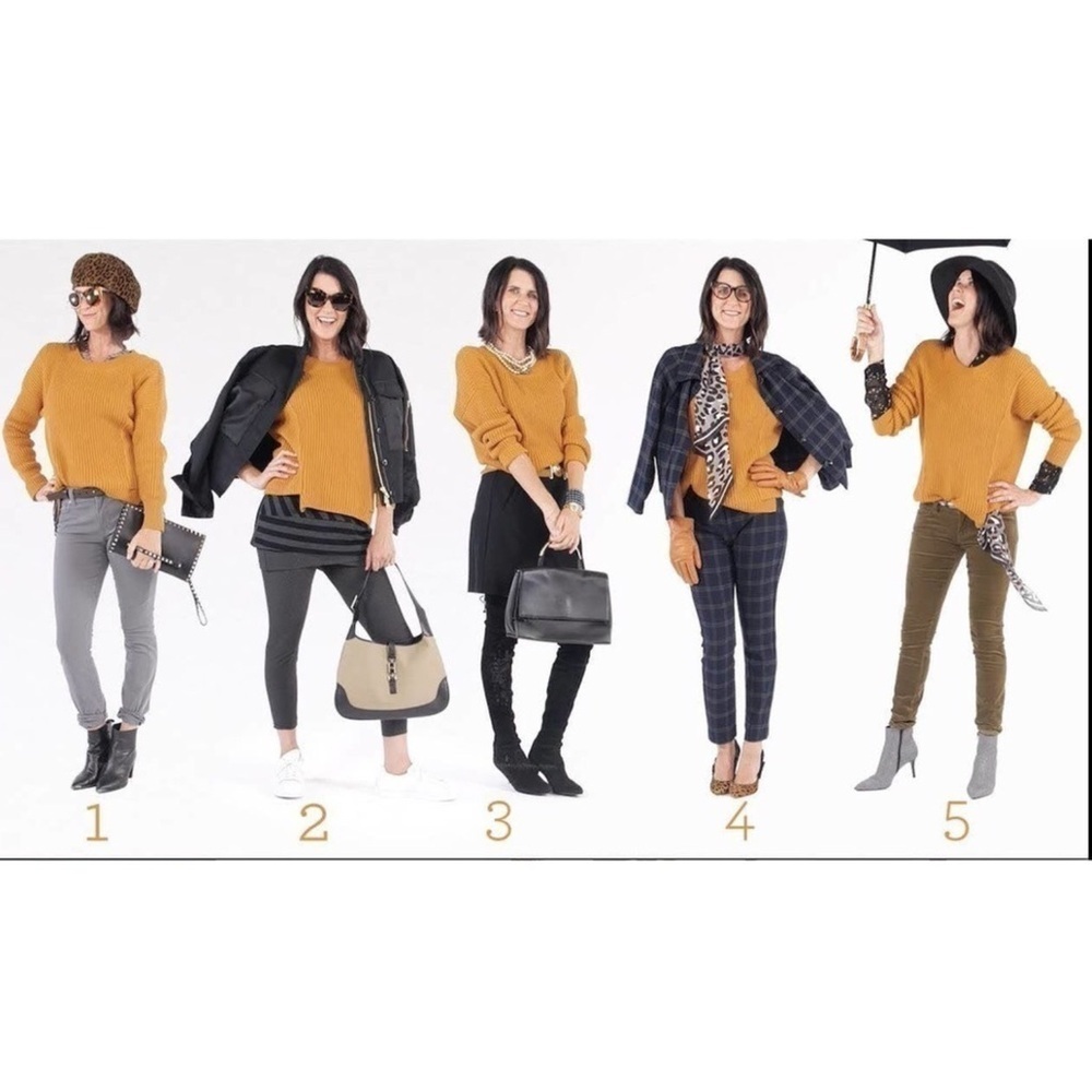 CaBi Step Up Pullover Sweater Mustard Ribbed Knit Women’s L 3537